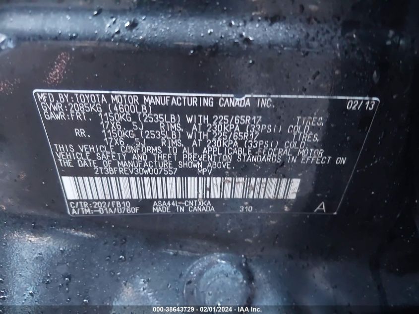 2013 TOYOTA RAV4 LE - 2T3BFREV3DW007557