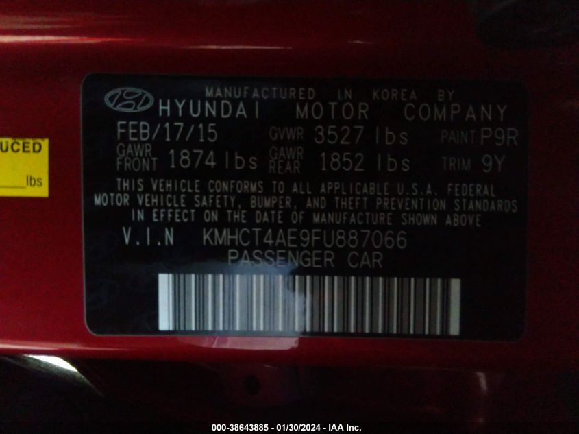 2015 HYUNDAI ACCENT GLS - KMHCT4AE9FU887066