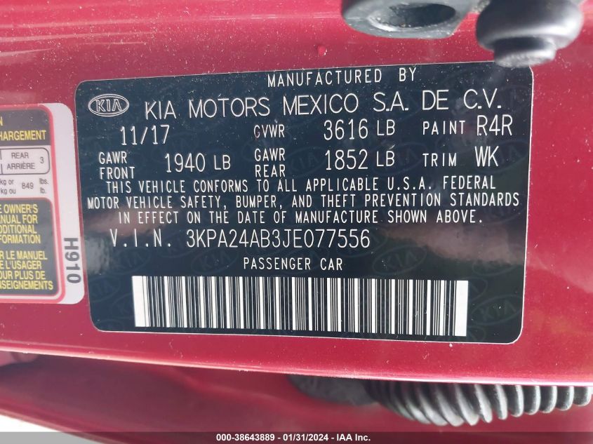 2018 KIA RIO S - 3KPA24AB3JE077556