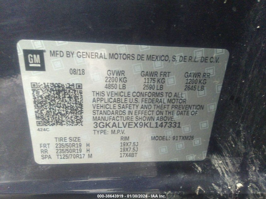 2019 GMC TERRAIN SLT - 3GKALVEX9KL147331