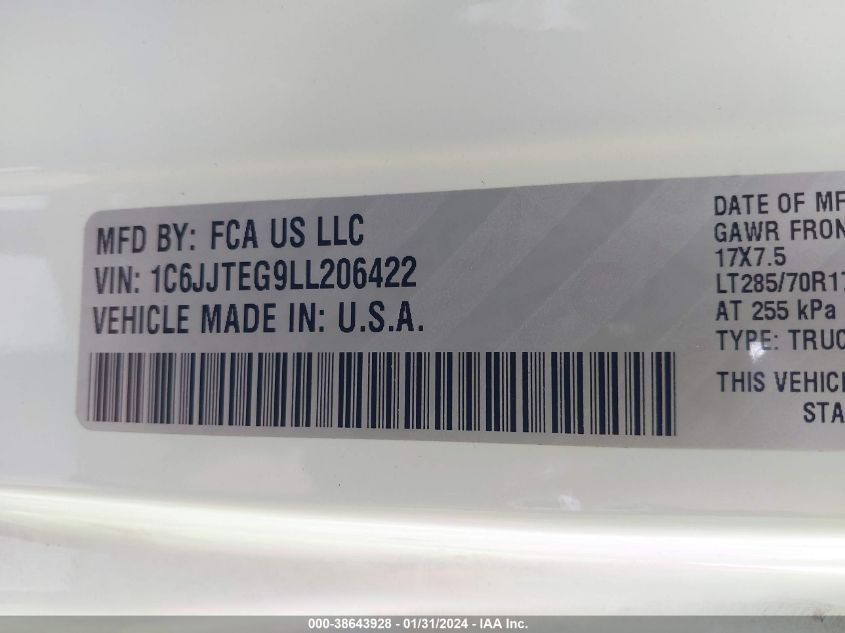 2020 JEEP GLADIATOR MOJAVE - 1C6JJTEG9LL206422