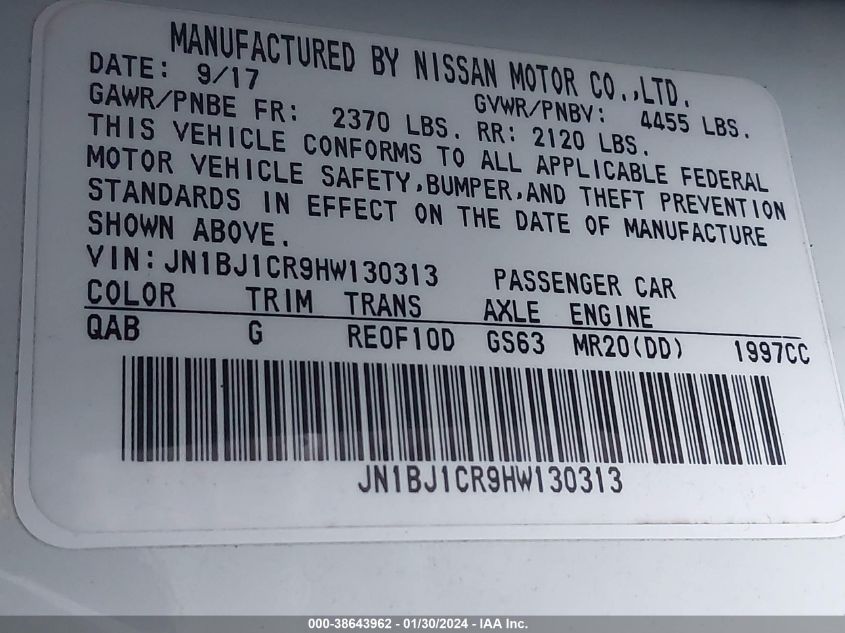 2017 NISSAN ROGUE SPORT SV - JN1BJ1CR9HW130313
