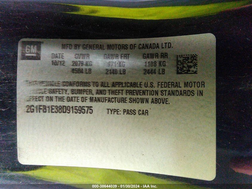 2013 CHEVROLET CAMARO 1LT - 2G1FB1E38D9159575