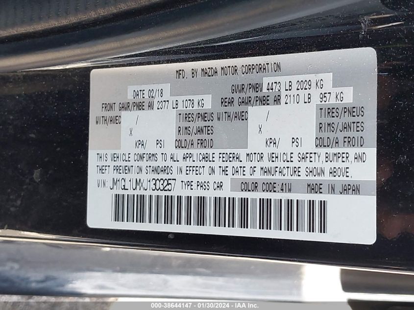 2018 MAZDA MAZDA6 SPORT - JM1GL1UMXJ1303257