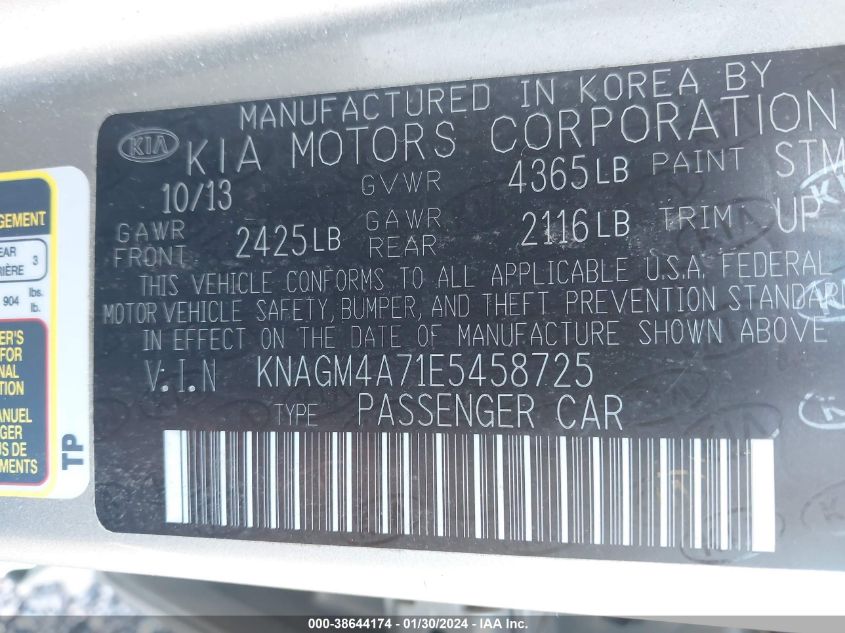 2014 KIA OPTIMA LX - KNAGM4A71E5458725