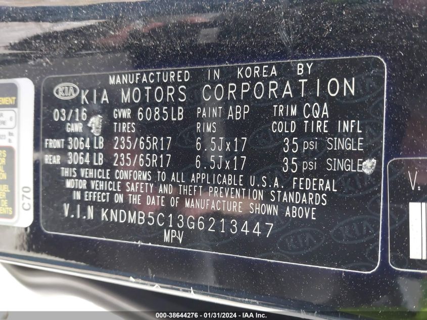 2016 KIA SEDONA LX - KNDMB5C13G6213447