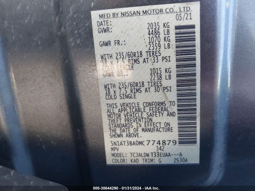 2021 NISSAN ROGUE SV - 5N1AT3BA0MC774879