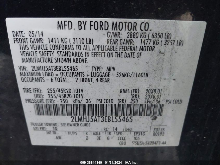 2014 LINCOLN MKT ECOBOOST - 2LMHJ5AT3EBL55465