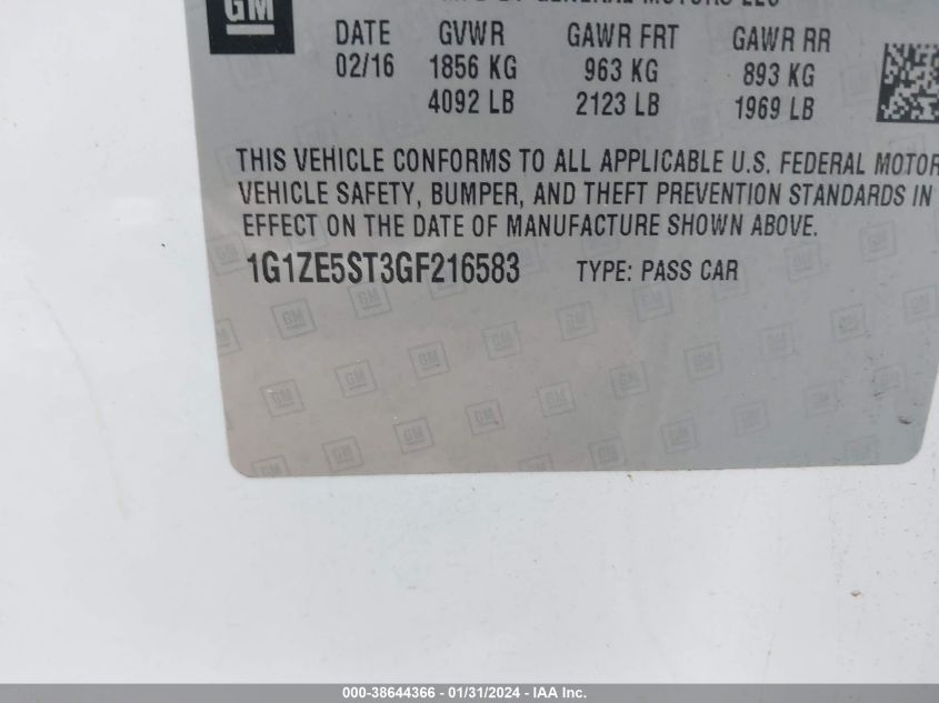 2016 CHEVROLET MALIBU LT - 1G1ZE5ST3GF216583