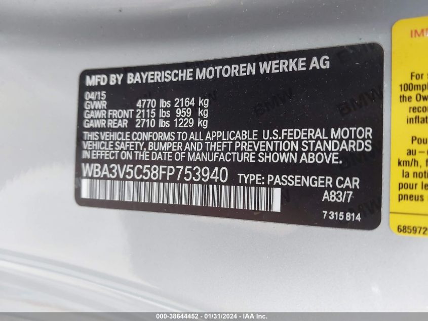 2015 BMW 428I - WBA3V5C58FP753940