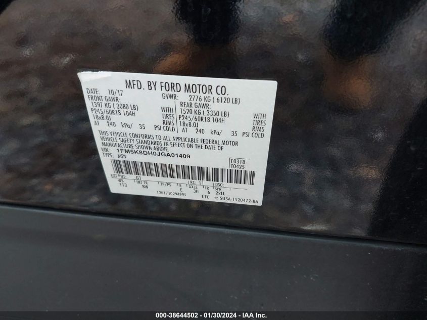 2018 FORD EXPLORER XLT - 1FM5K8DH0JGA01409