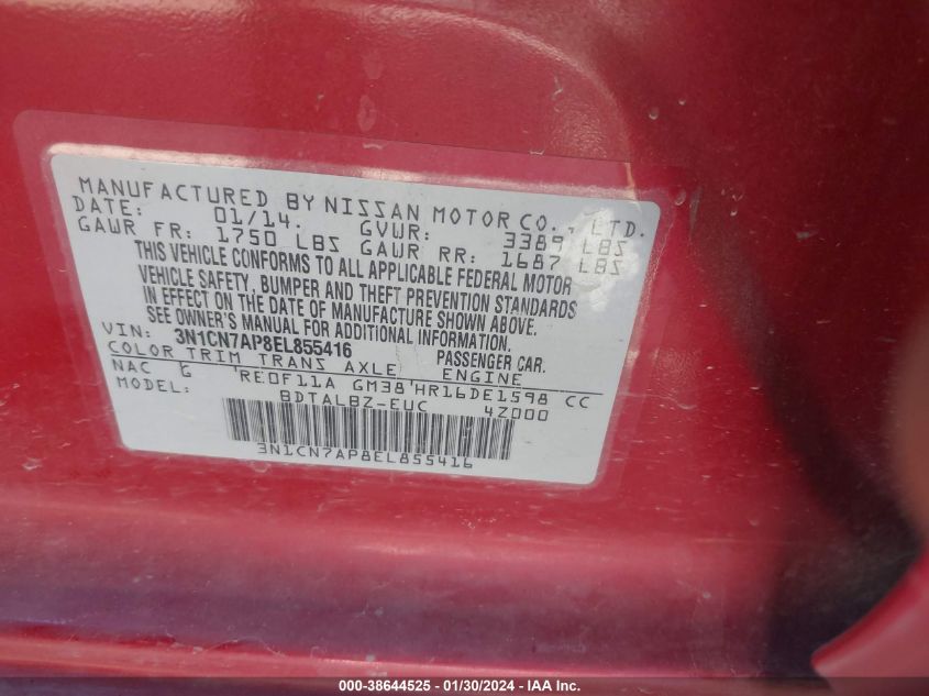 2014 NISSAN VERSA 1.6 SV - 3N1CN7AP8EL855416