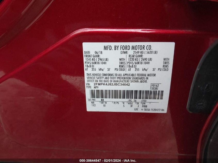 2018 FORD EDGE SEL - 2FMPK4J82JBC34642