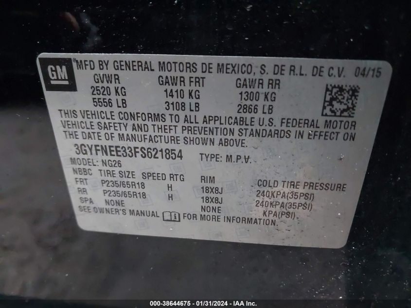 2015 CADILLAC SRX LUXURY COLLECTION - 3GYFNEE33FS621854