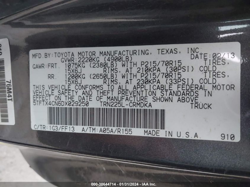 2013 TOYOTA TACOMA ACCESS CAB - 5TFTX4CN6DX029250