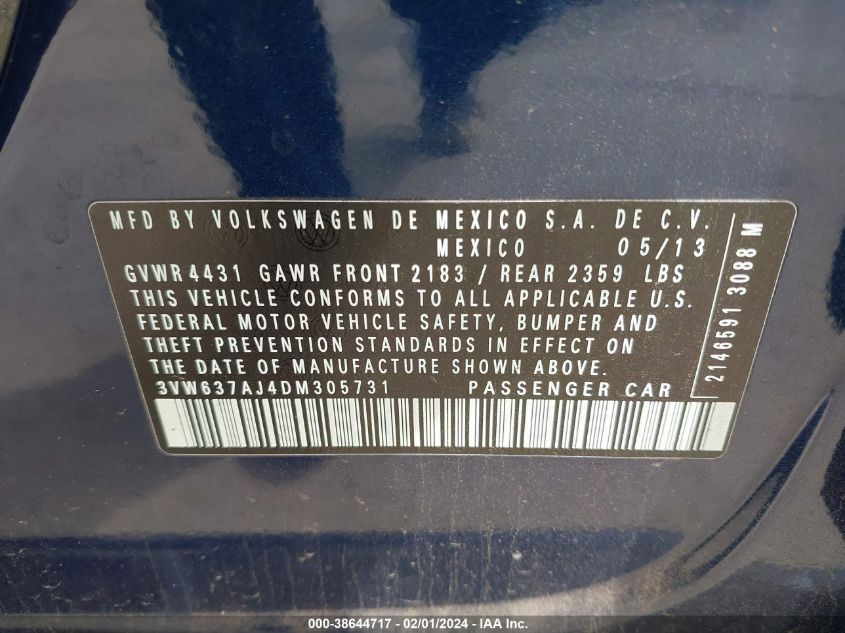 2013 VOLKSWAGEN JETTA HYBRID SEL PREMIUM 3VW637AJ4DM305731