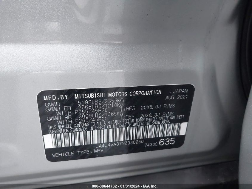 2022 MITSUBISHI OUTLANDER SEL/SEL SPECIAL EDITION - JA4J4VA87NZ030250