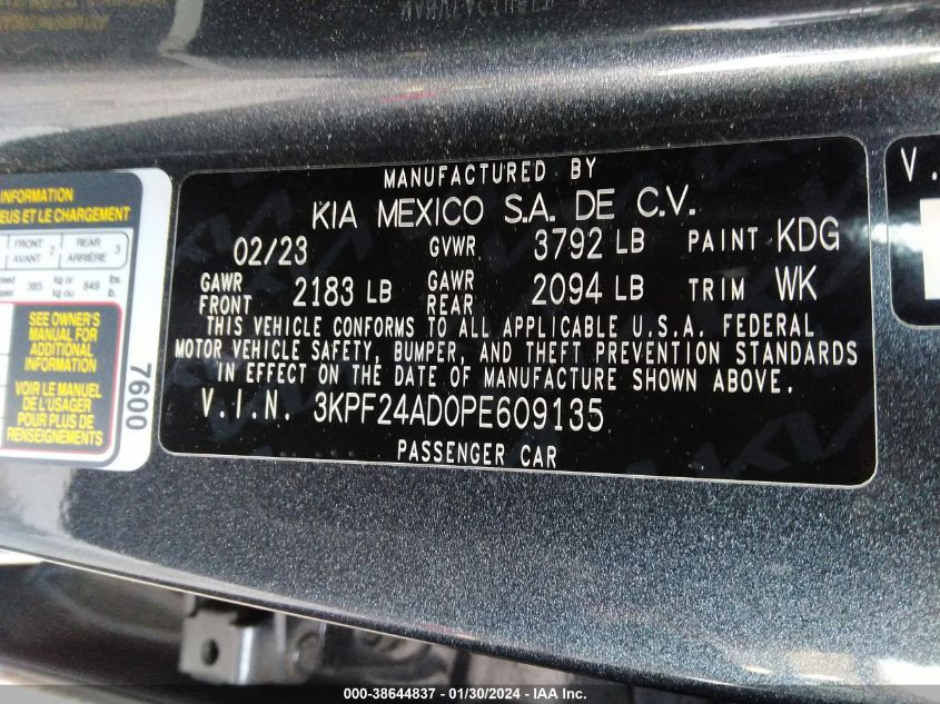 2023 KIA FORTE LX - 3KPF24AD0PE609135