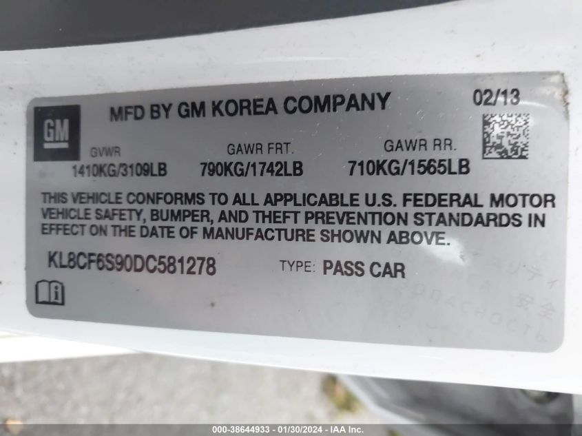 2013 CHEVROLET SPARK 2LT - KL8CF6S90DC581278