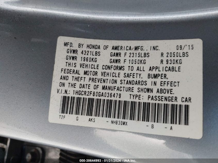 2016 HONDA ACCORD EXL - 1HGCR2F80GA036479