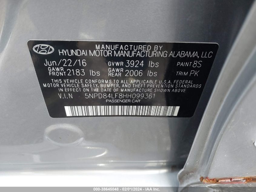 2017 HYUNDAI ELANTRA SE - 5NPD84LF8HH099361
