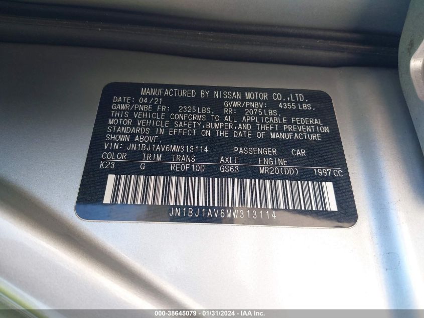 2021 NISSAN ROGUE SPORT S - JN1BJ1AV6MW313114