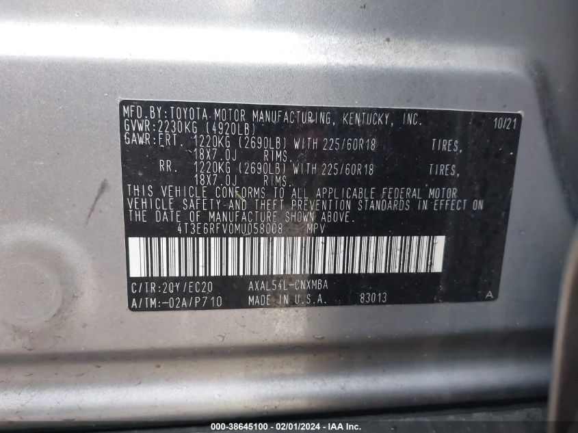 2021 TOYOTA RAV4 XSE - 4T3E6RFV0MU058008