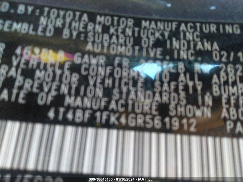 2016 TOYOTA CAMRY LE - 4T4BF1FK4GR561912