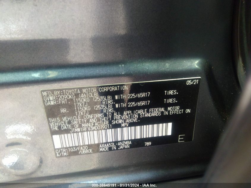 2021 TOYOTA RAV4 XLE - JTMW1RFV3MD079211