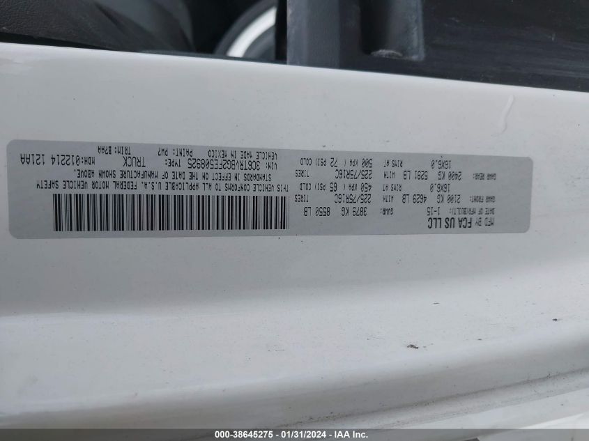 2015 RAM PROMASTER 1500 - 3C6TRVBG2FE508925