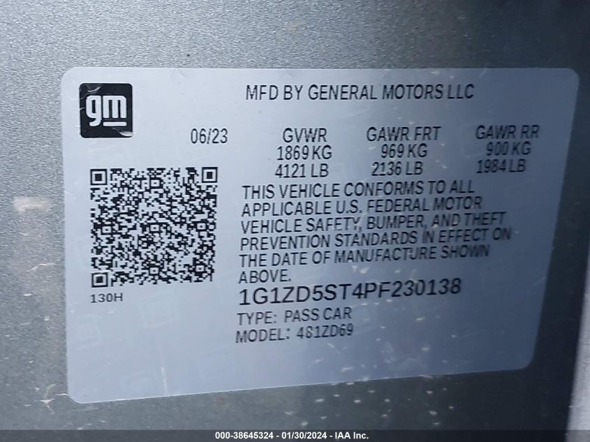 2023 CHEVROLET MALIBU FWD 1LT - 1G1ZD5ST4PF230138