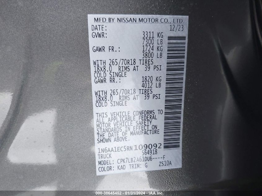 2024 NISSAN TITAN SV - 1N6AA1EC5RN109092