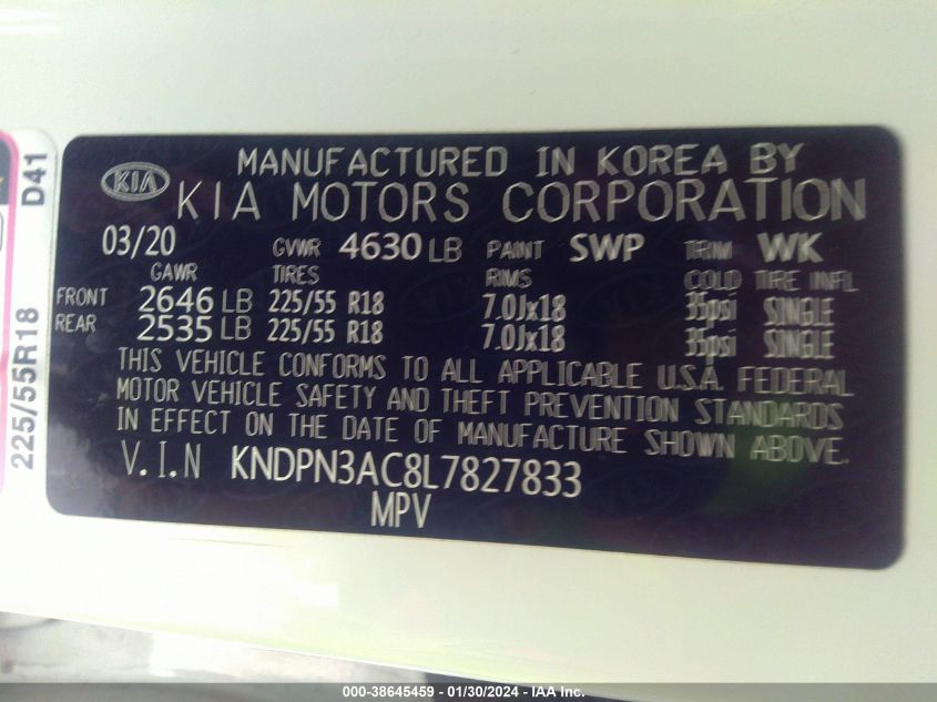 2020 KIA SPORTAGE EX - KNDPN3AC8L7827833