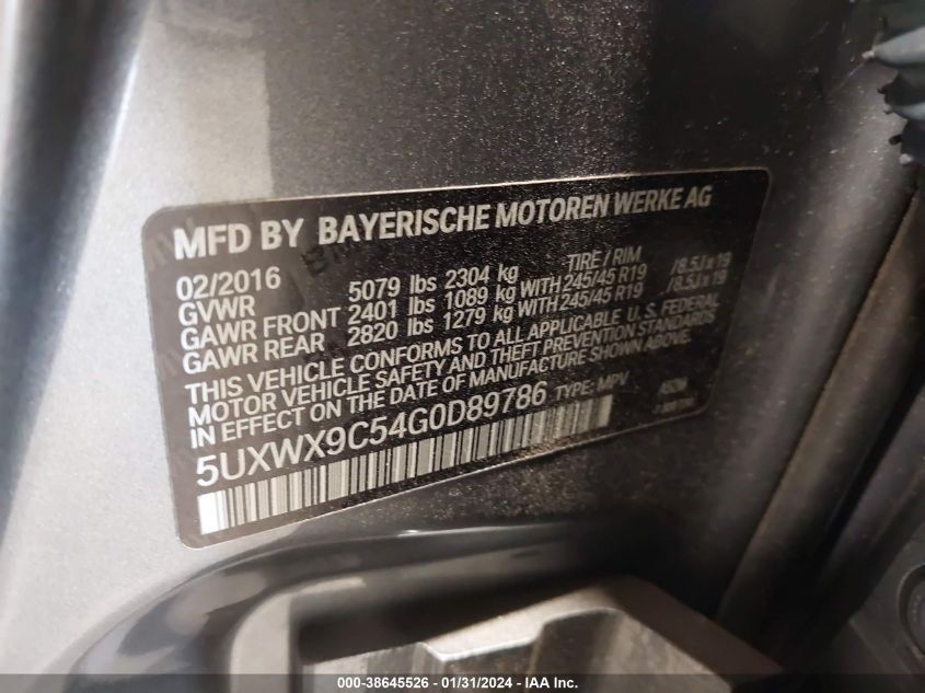 2016 BMW X3 XDRIVE28I - 5UXWX9C54G0D89786