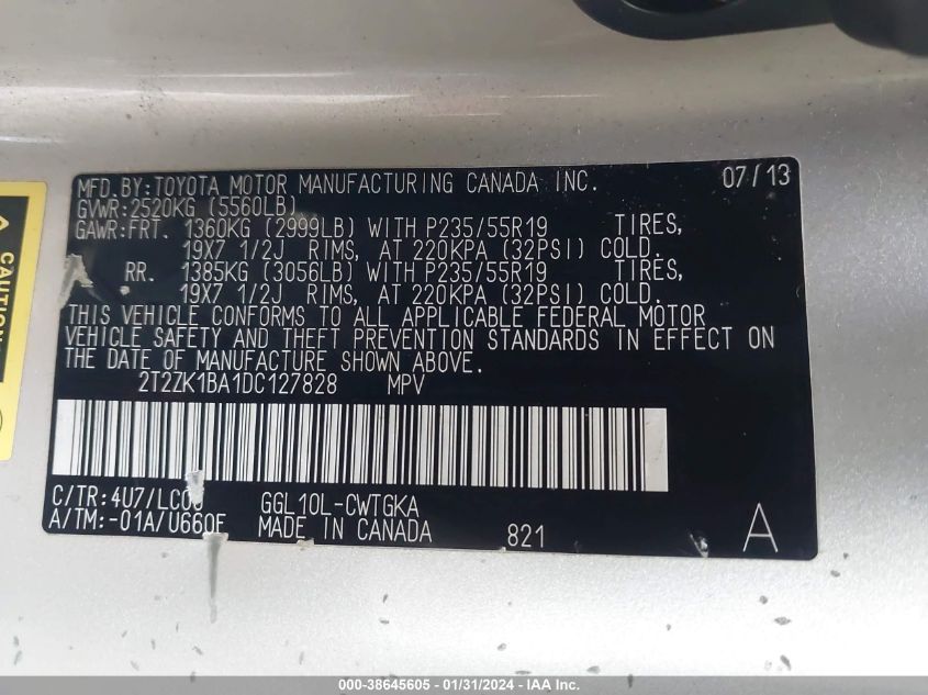 2013 LEXUS RX 350 - 2T2ZK1BA1DC127828