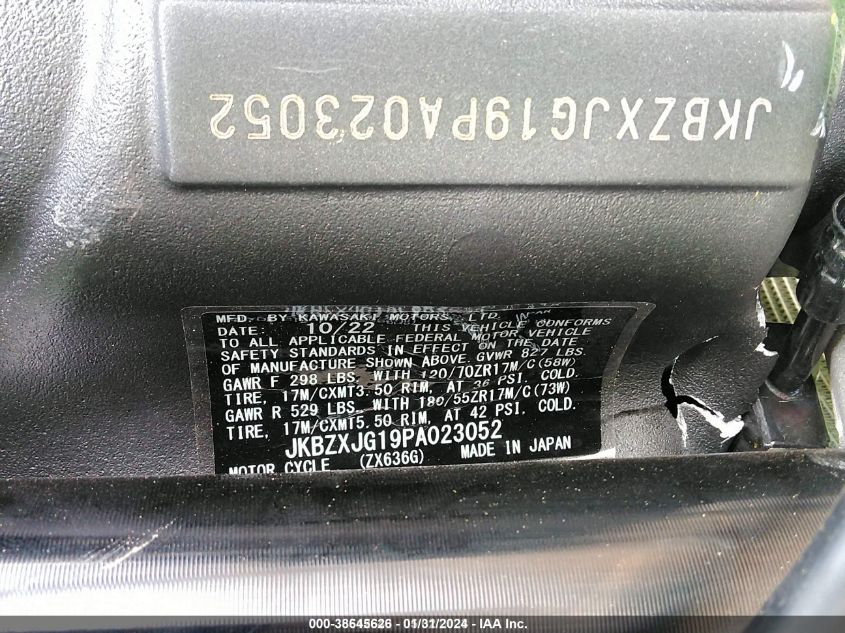 2023 KAWASAKI ZX636 K JKBZXJG19PA023052