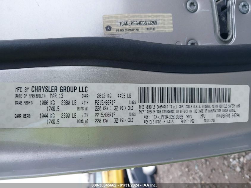 2014 JEEP PATRIOT LATITUDE - 1C4NJPFB4ED513269