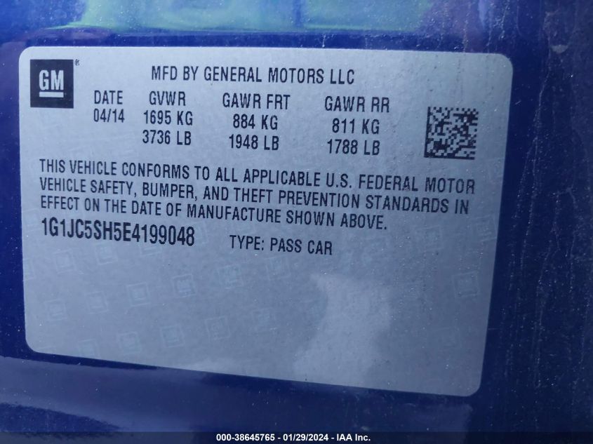 2014 CHEVROLET SONIC LT AUTO - 1G1JC5SH5E4199048