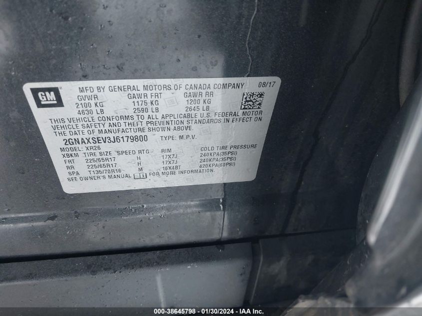 2018 CHEVROLET EQUINOX LT - 2GNAXSEV3J6179800