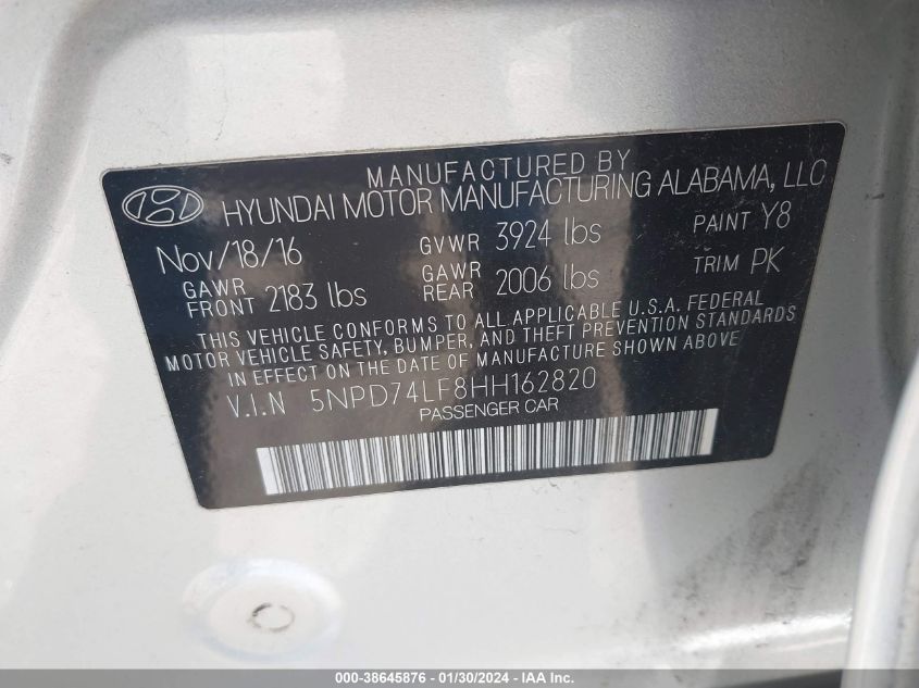 2017 HYUNDAI ELANTRA SE - 5NPD74LF8HH162820