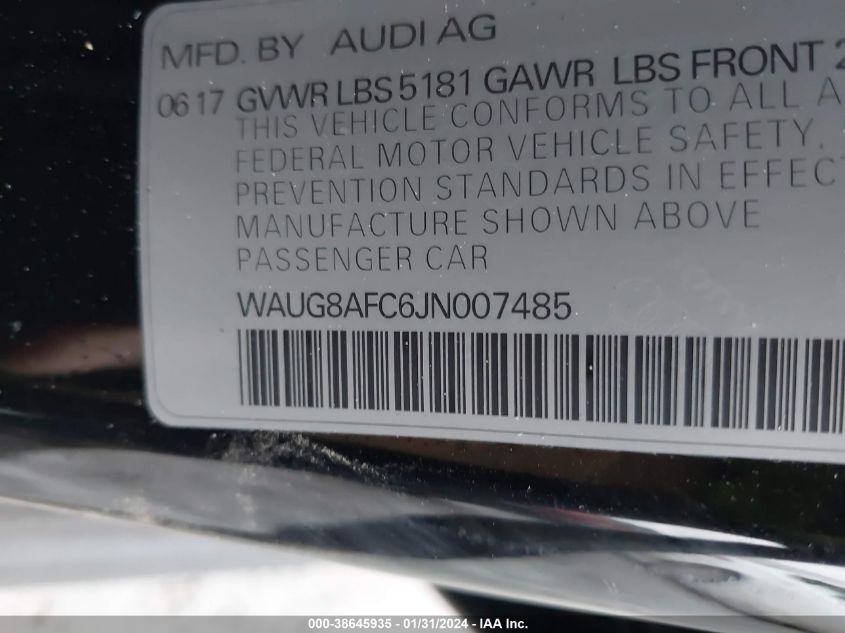 2018 AUDI A6 PREMIUM PLUS - WAUG8AFC6JN007485