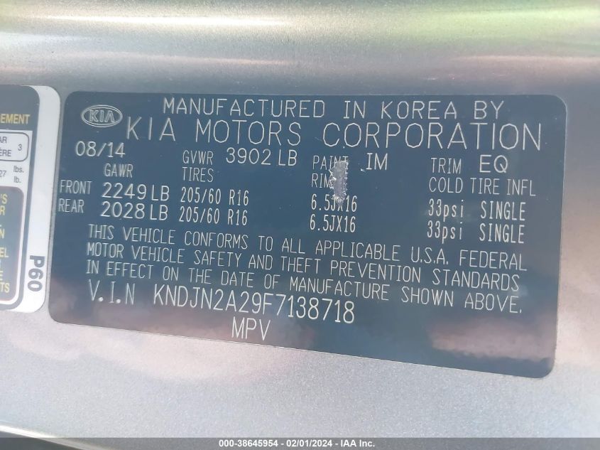 2015 KIA SOUL - KNDJN2A29F7138718