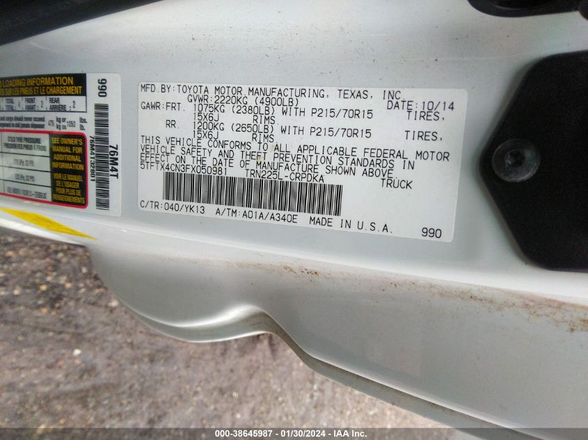 2015 TOYOTA TACOMA - 5TFTX4CN3FX050981