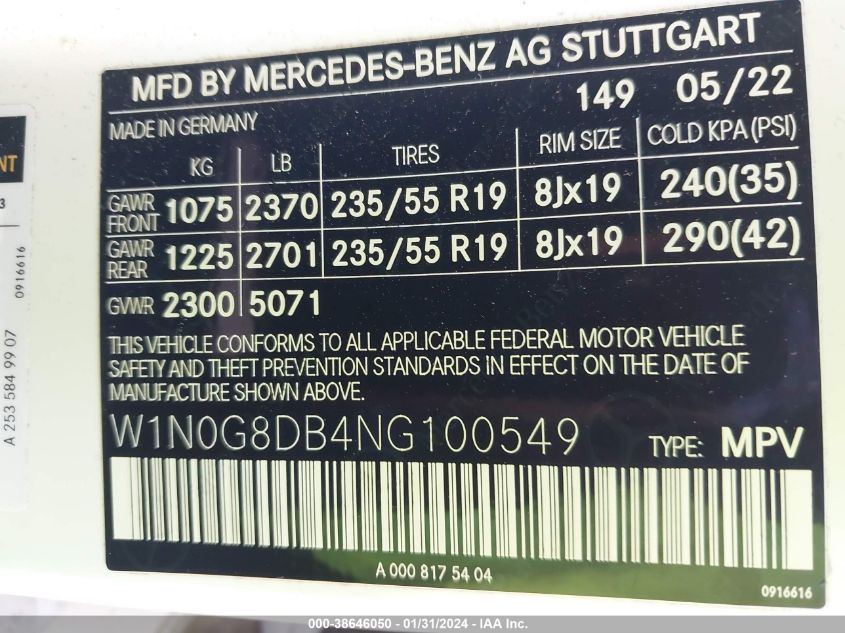 2022 MERCEDES-BENZ GLC 300 - W1N0G8DB4NG100549
