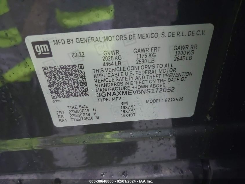 2022 CHEVROLET EQUINOX FWD RS - 3GNAXMEV6NS172052
