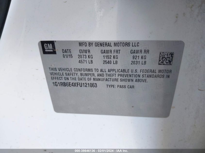 2015 CHEVROLET VOLT - 1G1RB6E4XFU121063