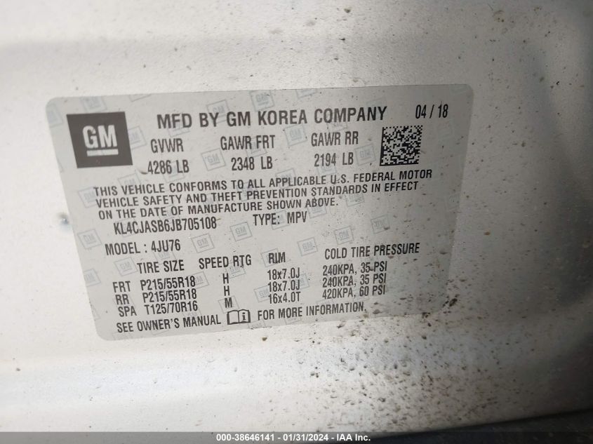 2018 BUICK ENCORE PREFERRED - KL4CJASB6JB705108
