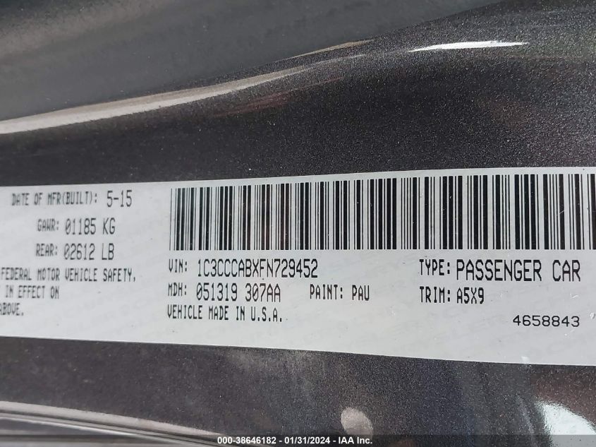 2015 CHRYSLER 200 LIMITED - 1C3CCCABXFN729452