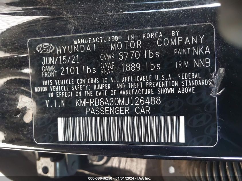 2021 HYUNDAI VENUE SE - KMHRB8A30MU126488