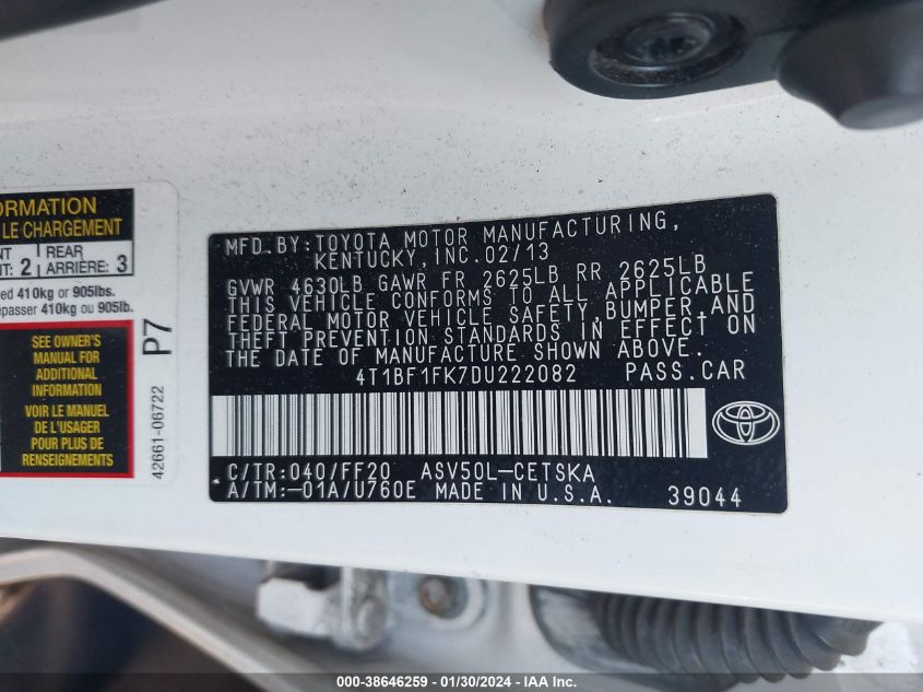 2013 TOYOTA CAMRY SE - 4T1BF1FK7DU222082